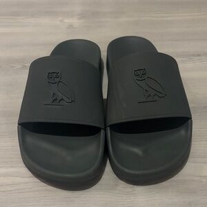 OVO Charcoal Slides with Owl Emblem